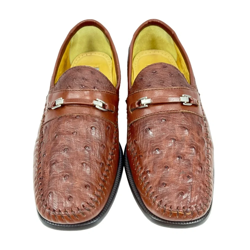 Florsheim Imperial Mens 8D Cognac Full Quill Ostrich Leather‎ Horse Bit Loafer